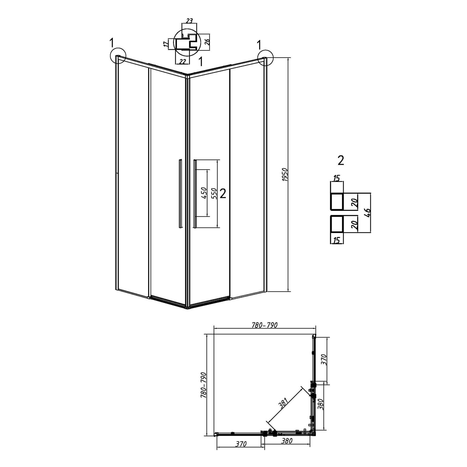 Душевой уголок Grossman Galaxy 80x80, стекло прозрачное, профиль черный матовый - фото 1