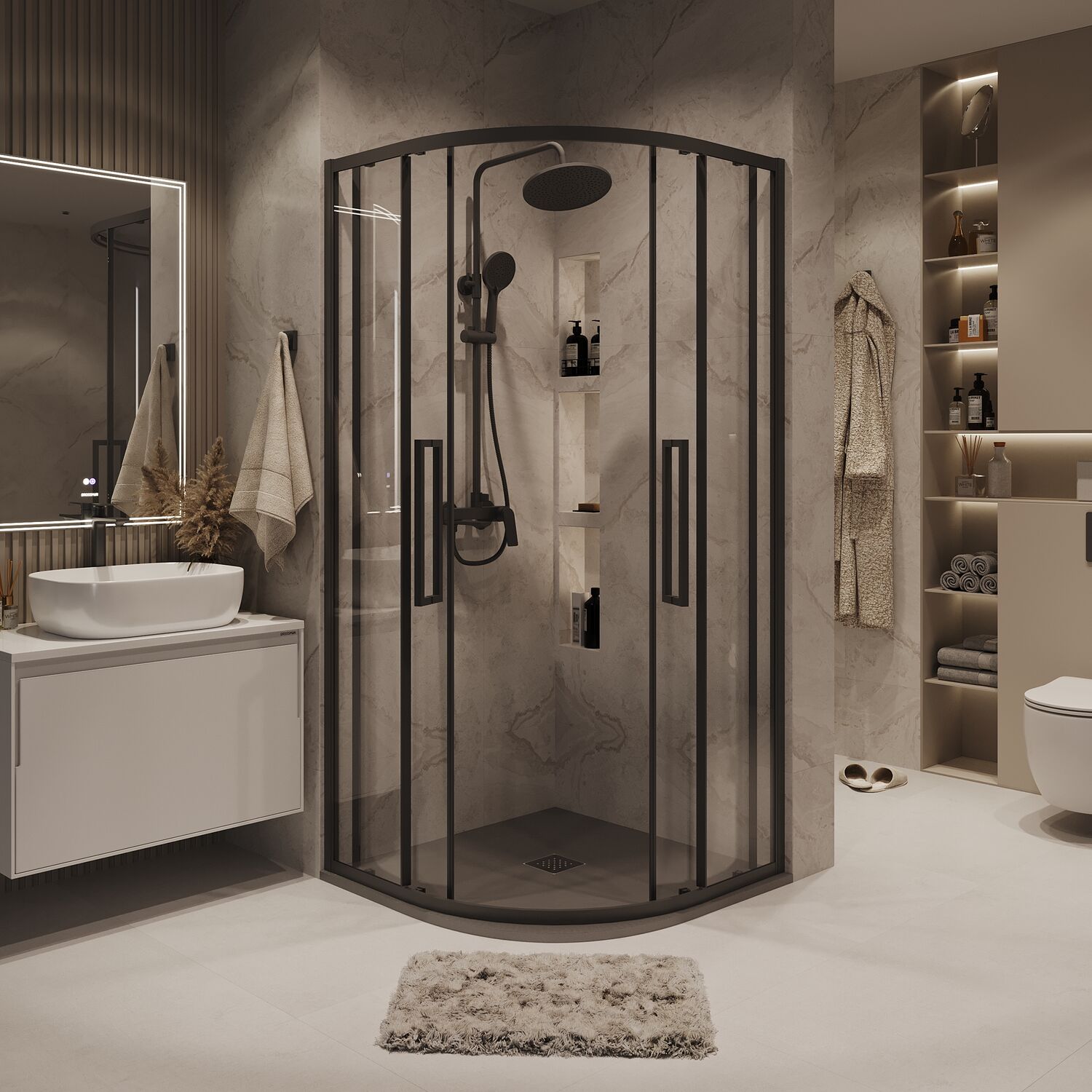 Душевой уголок Grossman Cosmo 301.K33.02.9090.21.00 90х90, стекло прозрачное, профиль черный матовый - фото 1