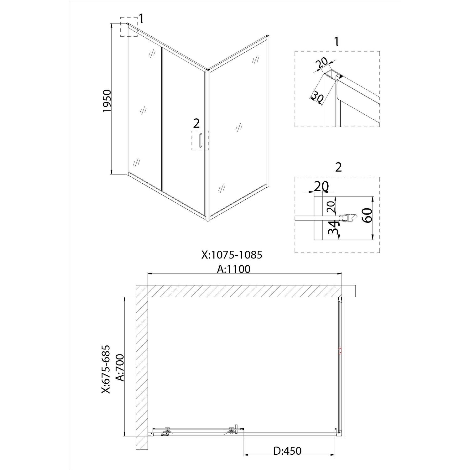 Душевая дверь Niagara Nova NG-62-11A 110х195, стекло прозрачное, профиль хром - фото 1