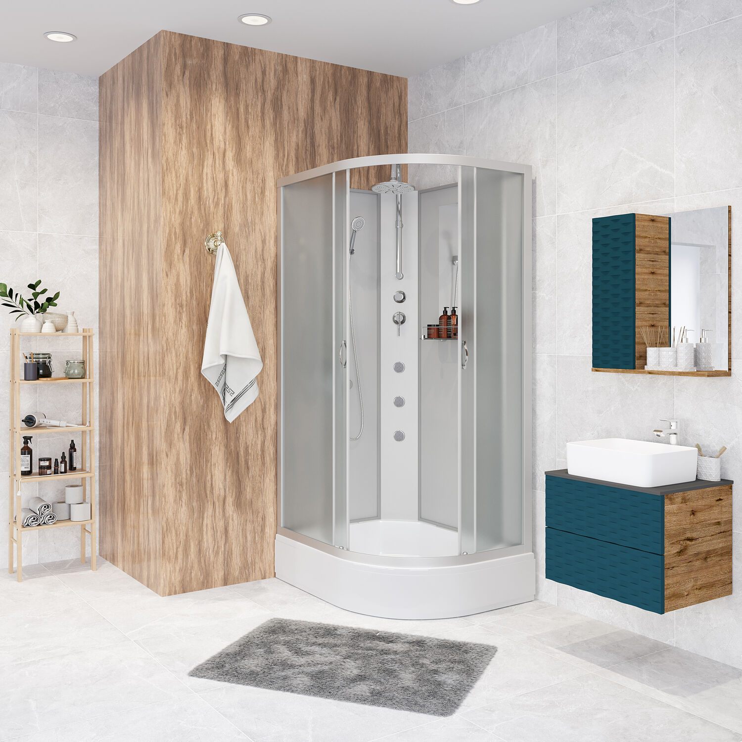 Душевая кабина Niagara Classic NG-33394-14LBKTG 130х90, левая, стекло матовое, профиль серебро, без крыши, с гидромассажем