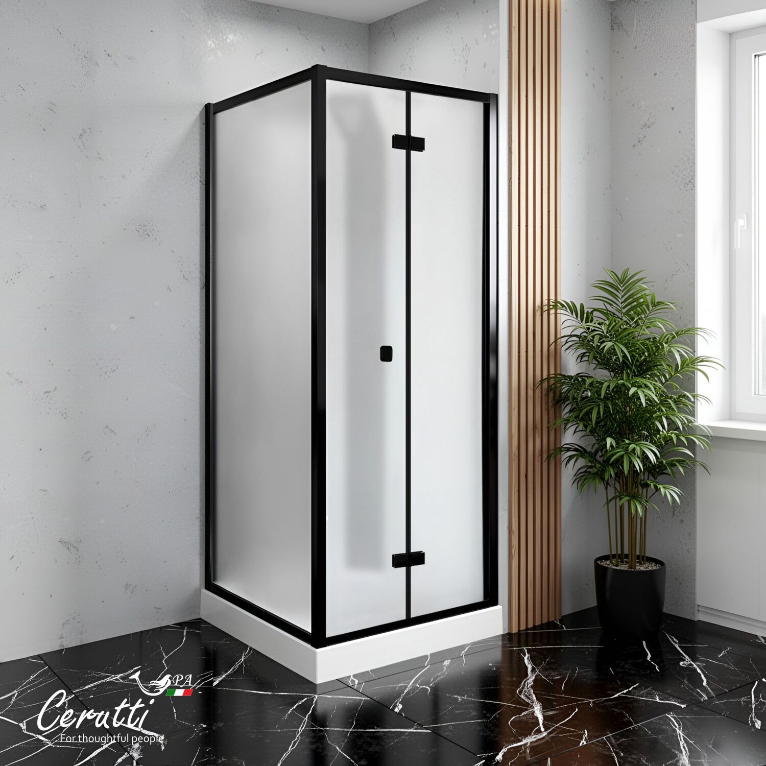 Душевая кабина Ceruttispa Bella 90BF 90x90, стекло матовое, профиль черный матовый - фото 1
