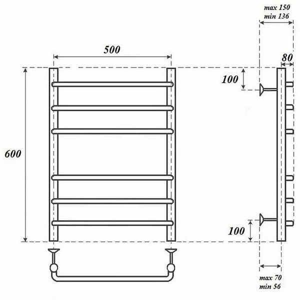 Полотенцесушитель Point П6 50x60 электрический, цвет хром - фото 1