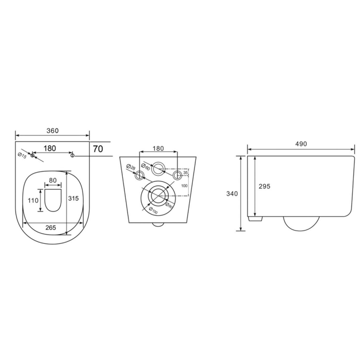 Унитаз Grossman Tornado GR-4499 SQ подвесной, безободковый, смыв Торнадо, с сиденьем микролифт, цвет белый глянцевый - фото 1