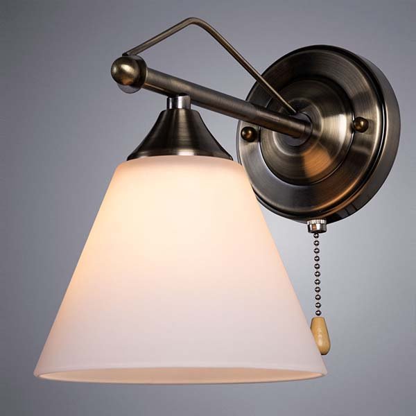 Бра Arte Lamp Copter A3208AP-1AB, арматура бронза, плафон стекло белое, 16х22 см - фото 1