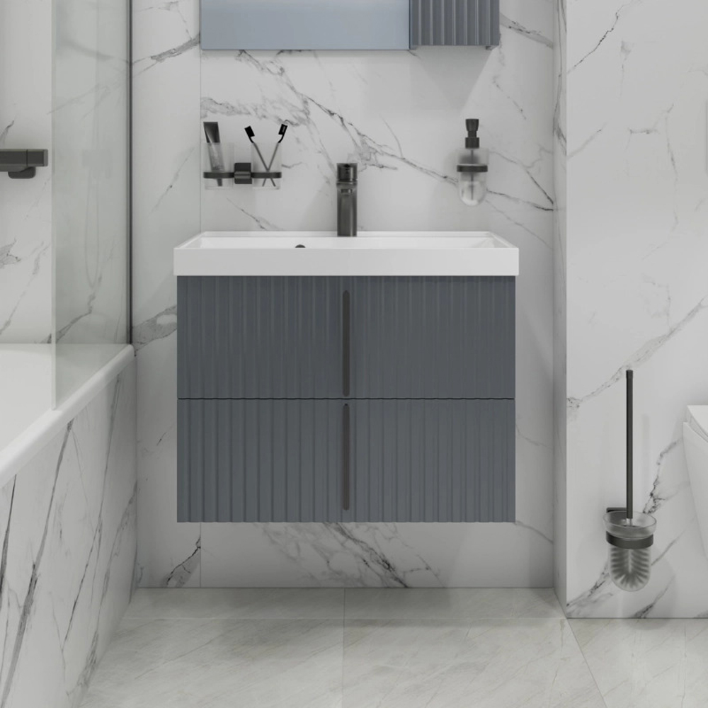 Тумба под раковину Санта Юпитер 70, подвесная, 2 ящика, цвет графит матовый