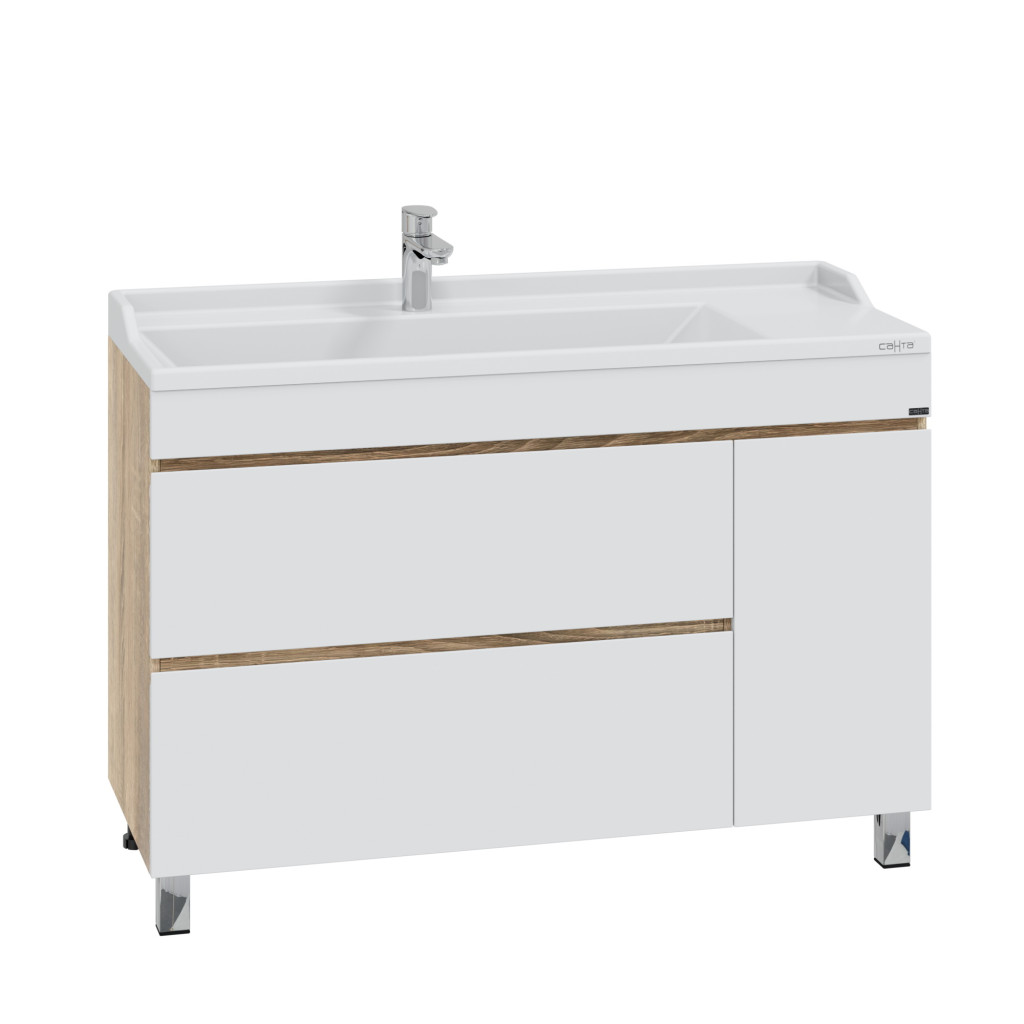 Тумба под раковину Санта Марс 120, напольная, с 2 ящиками и дверцей, цвет белый / янтарное дерево - фото 1