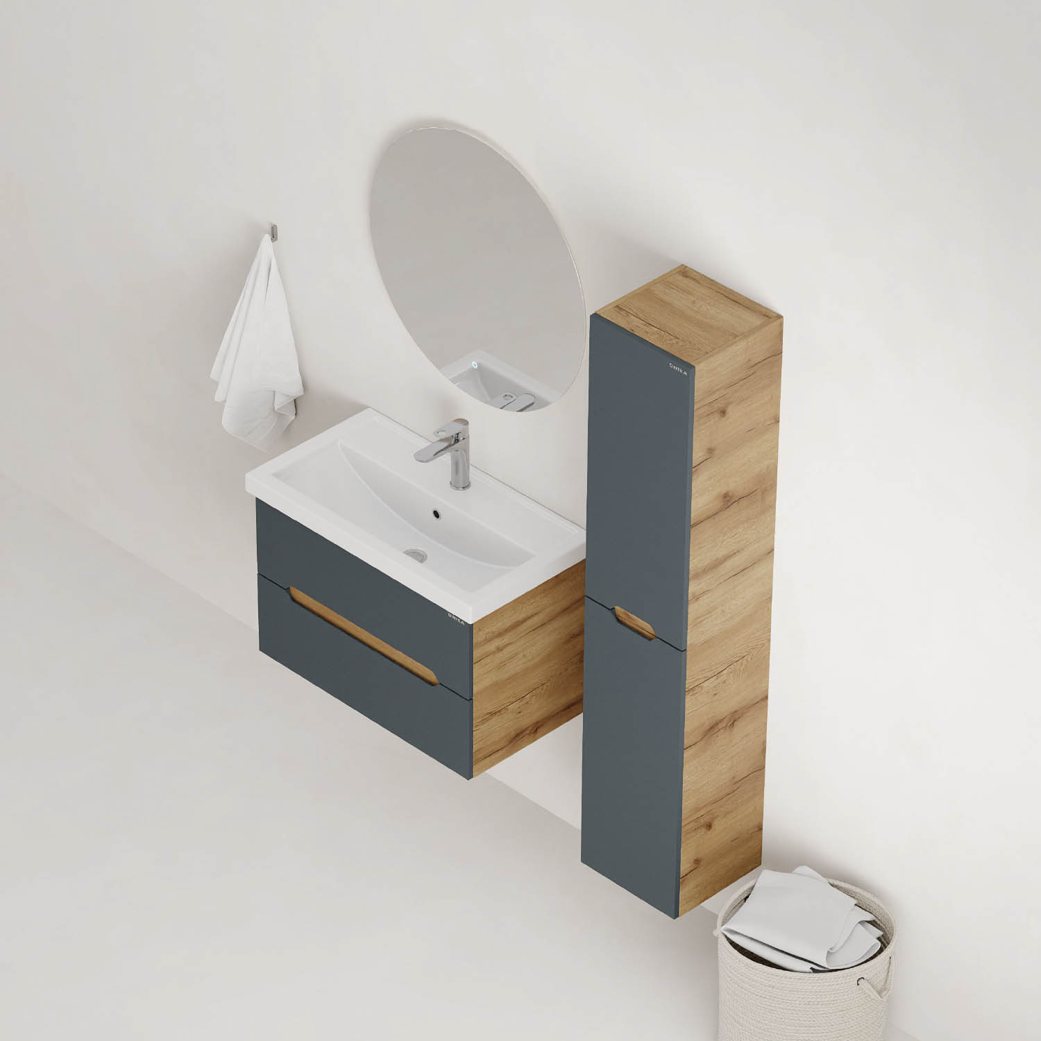 Мебель для ванной Оника Айленд 70, подвесная, цвет графит / дуб крафт золотой - фото 1