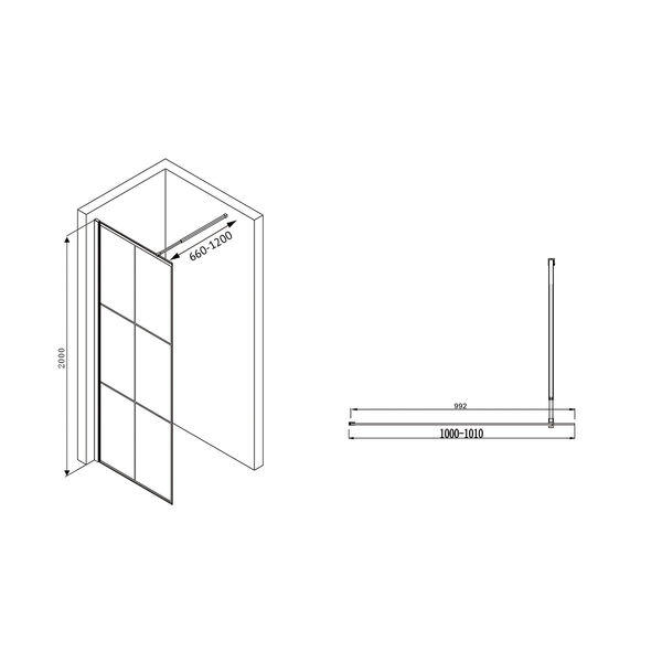 Душевая перегородка Abber Immer Offen AG62100B 100x200, стекло прозрачное, профиль черный - фото 1