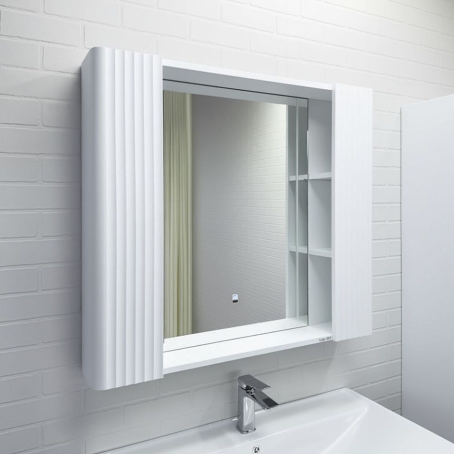 Шкаф-зеркало Comforty Ангара 90, с подсветкой, функцией антизапотеваниям, цвет белый