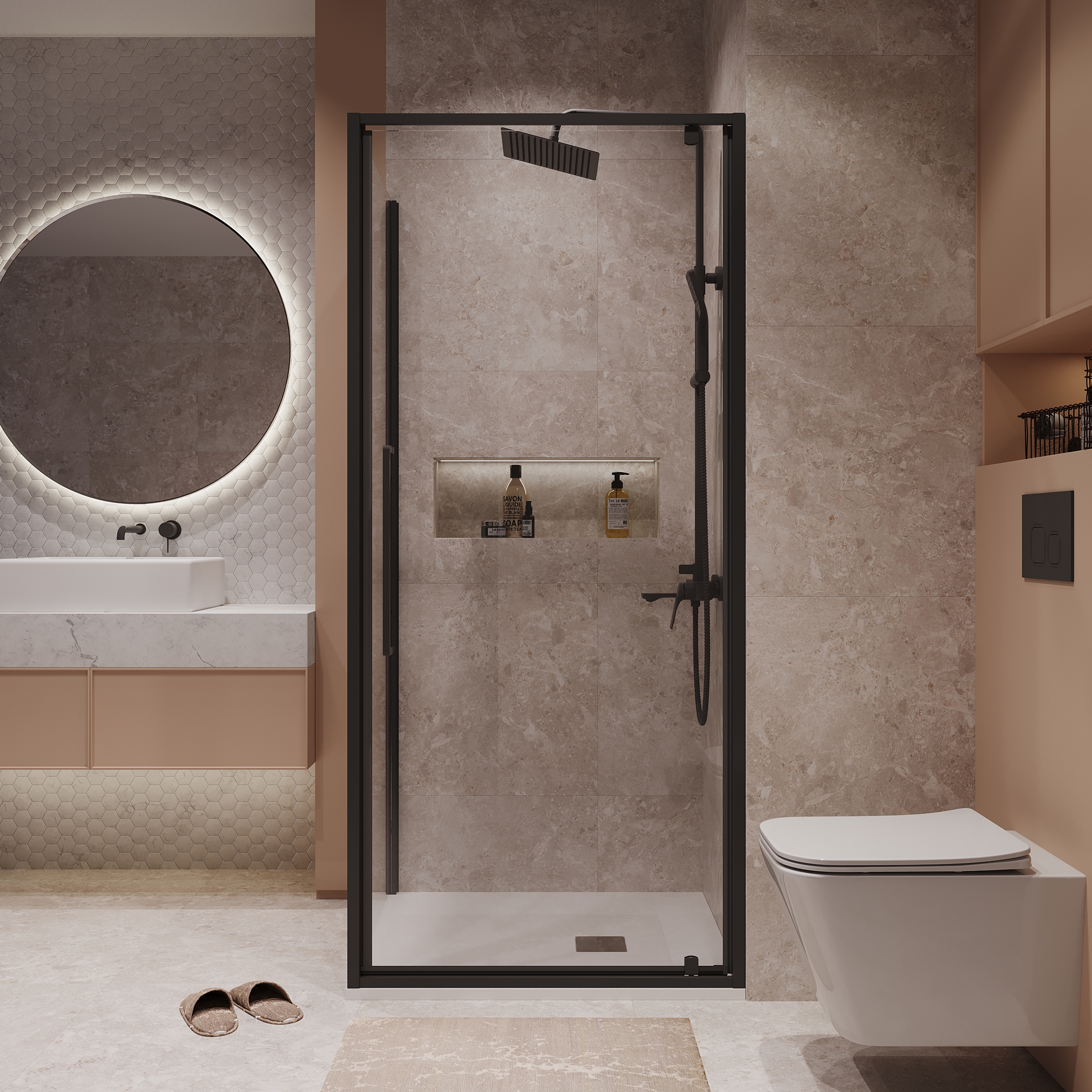Душевой уголок Niagara Nova NG-85-10AB-A90B-34 100x90, стекло прозрачное, профиль черный матовый - фото 1