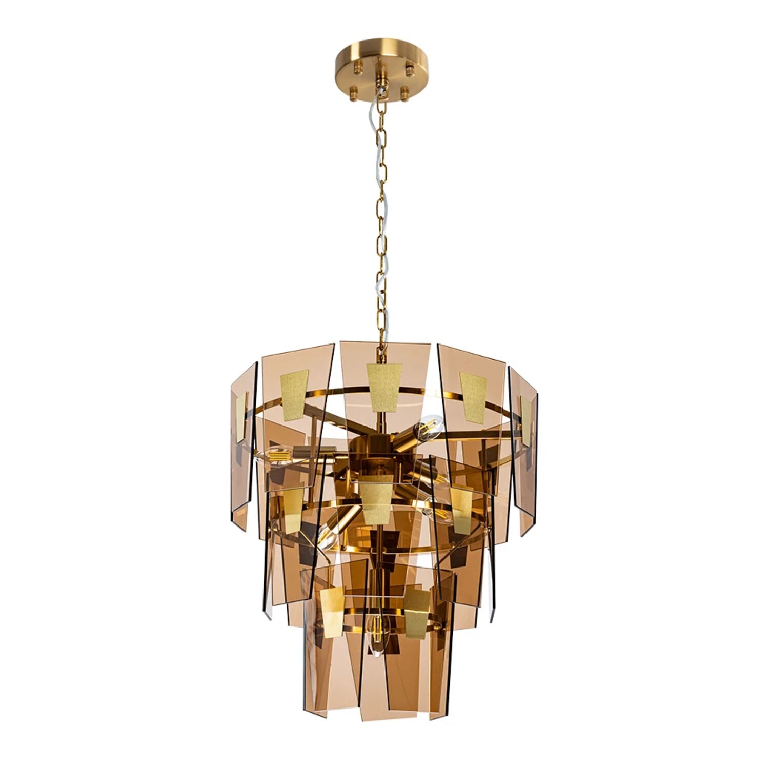 Подвесная люстра Arte Lamp Sophia A4066LM-6PB, арматура полированная медь, плафон стекло янтарное