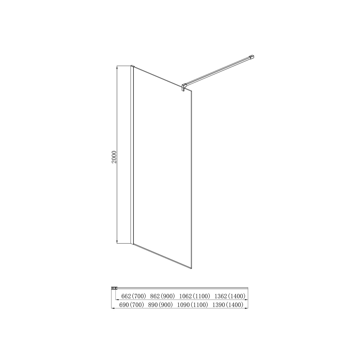 Перегородка для душа Акватек AQ WIW 11020BL 110x200, стекло прозрачное, профиль черный - фото 1
