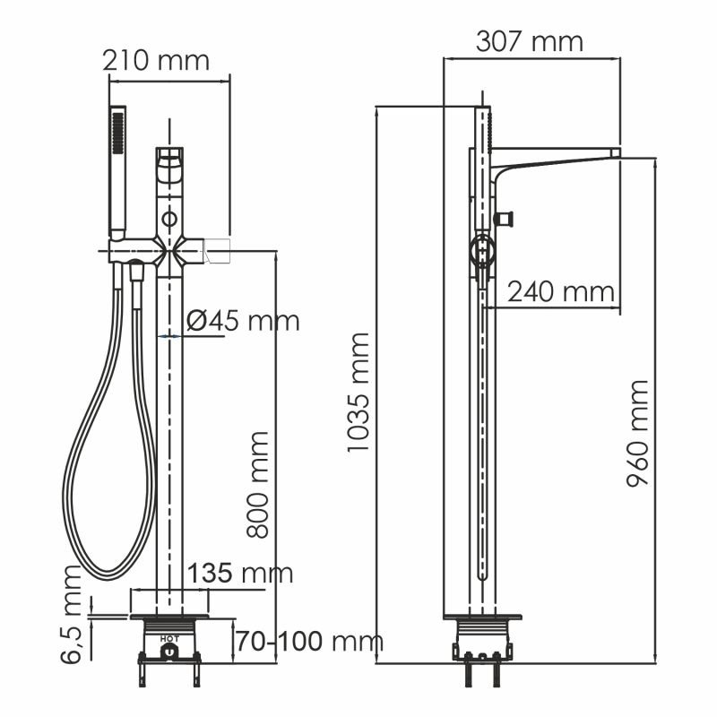 Смеситель WasserKRAFT Sauer 7121 для ванны, напольный, цвет золото - фото 1