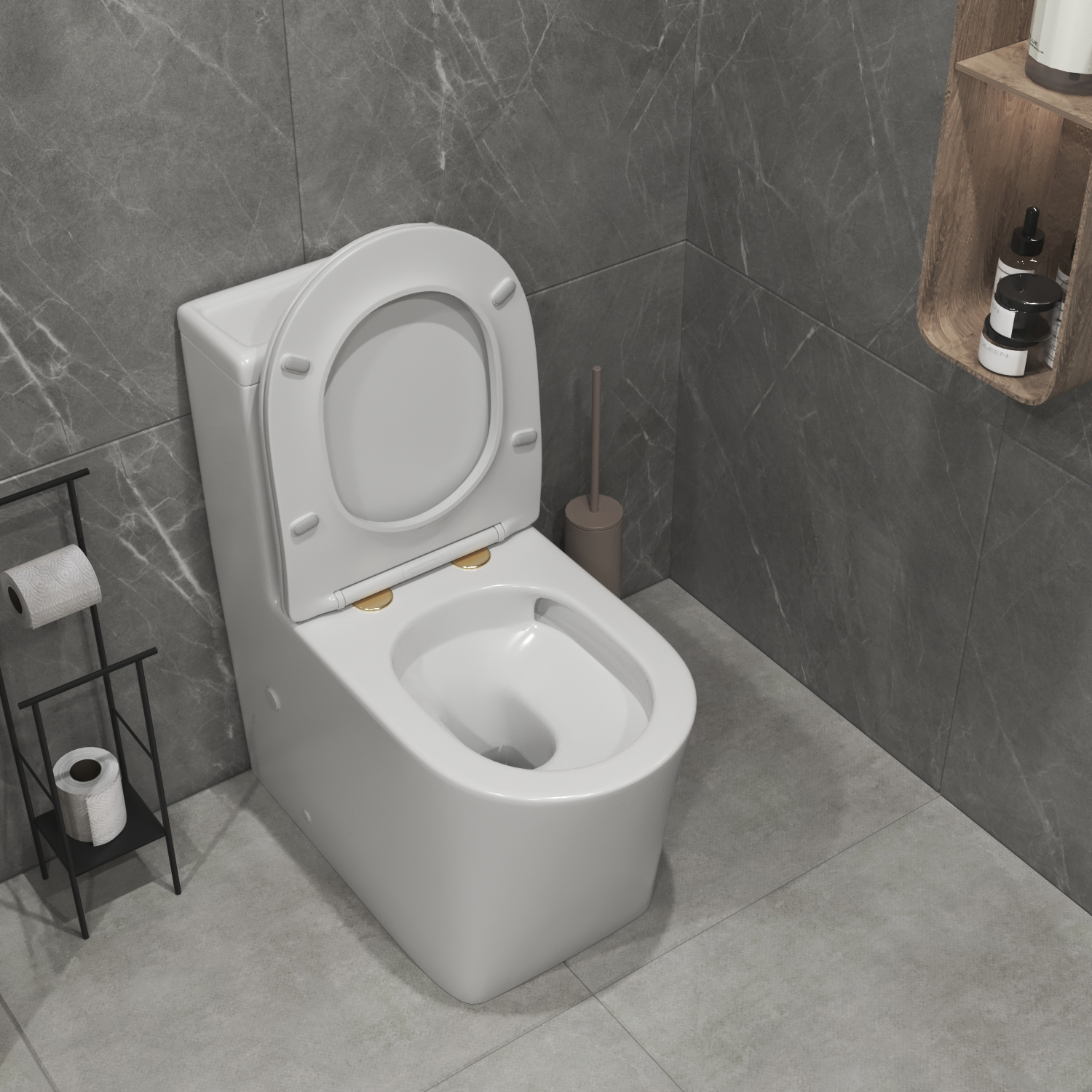 Унитаз-моноблок Joki Royal T Gold JK86472105GOLD напольный, безободковый, смыв Торнадо, с сиденьем микролифт, цвет белый / золото - фото 1