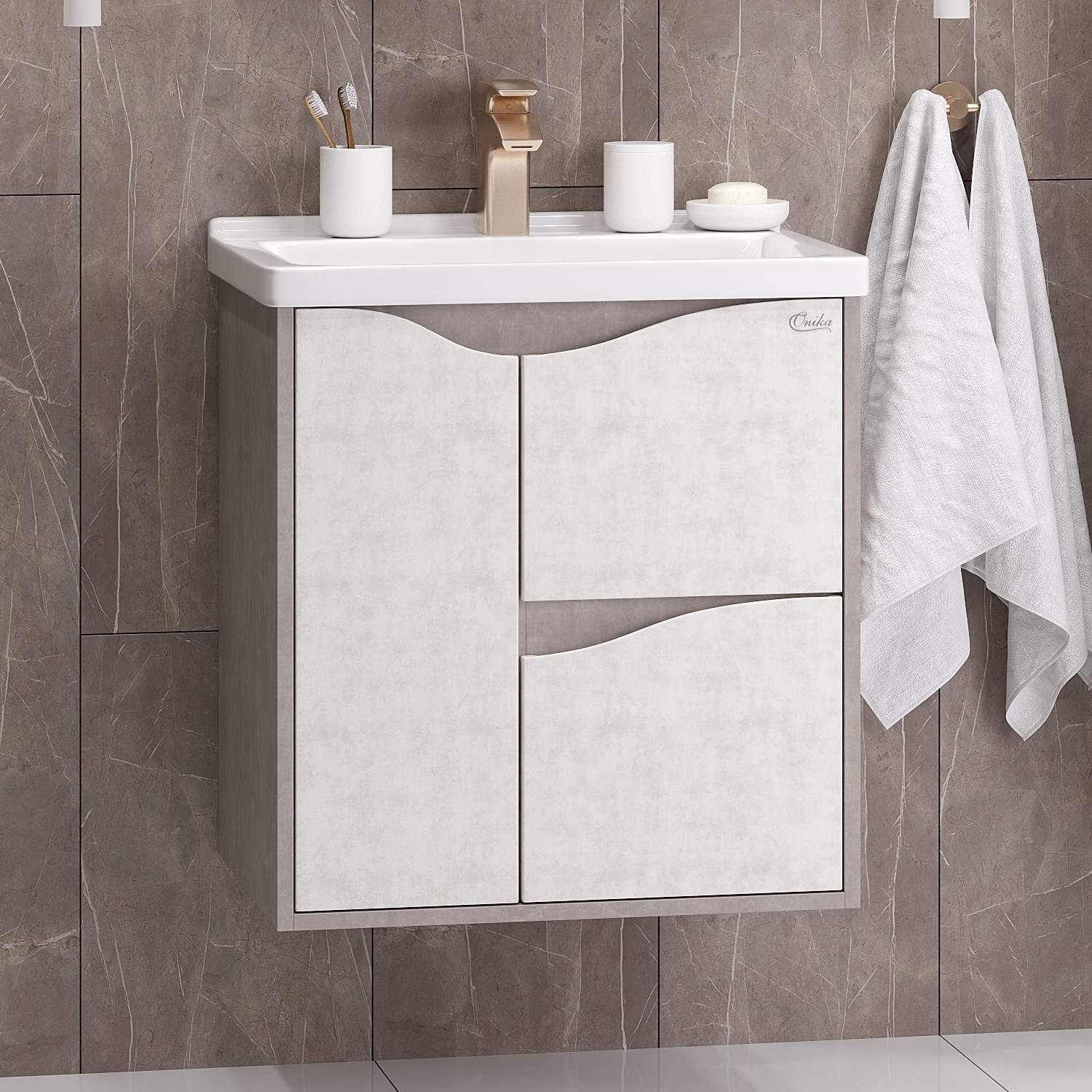 Тумба под раковину Оника Брендон 60, цвет бетон крем / камень светлый