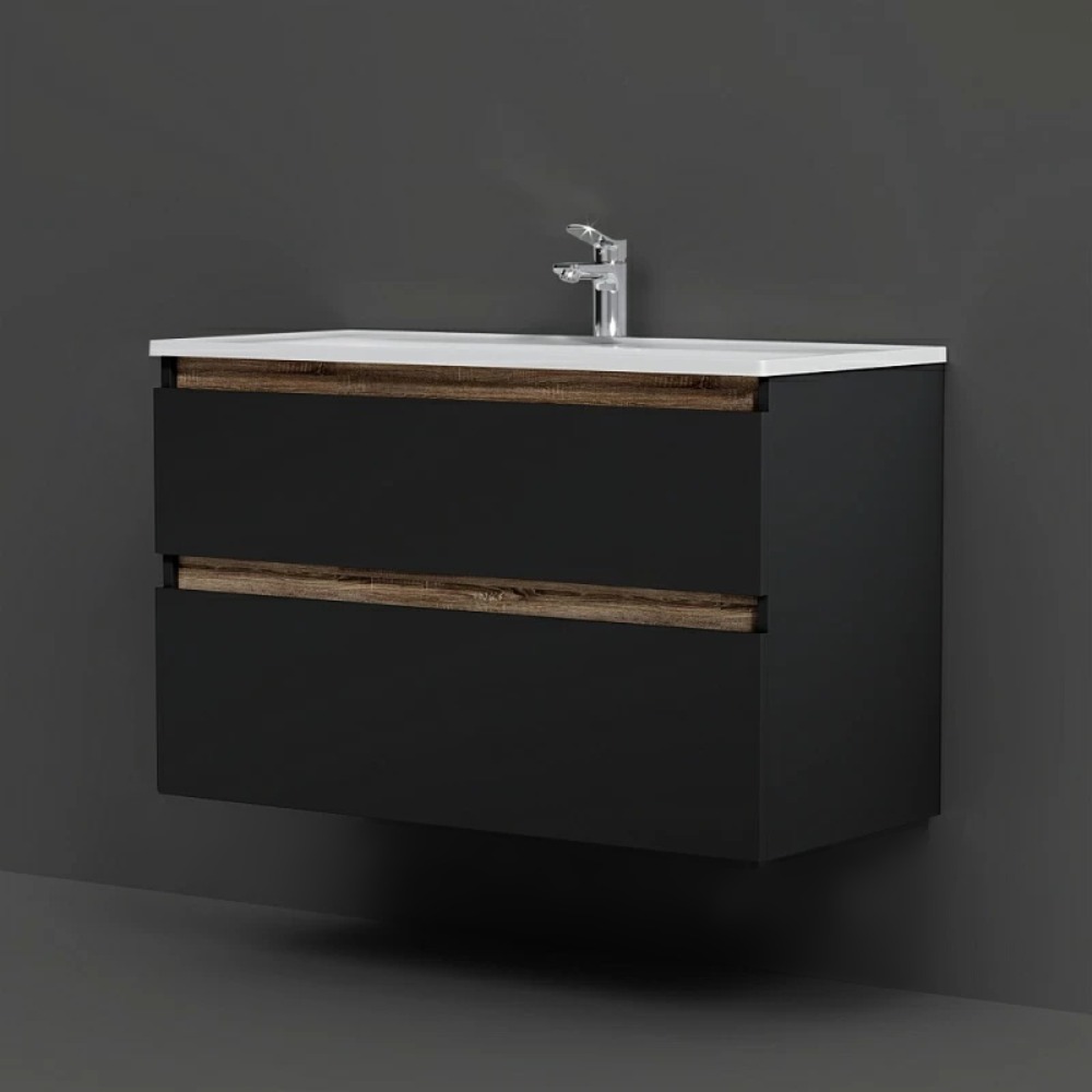 Тумба под раковину AM.PM X-Joy 100 подвесная, цвет черный матовый/дерево