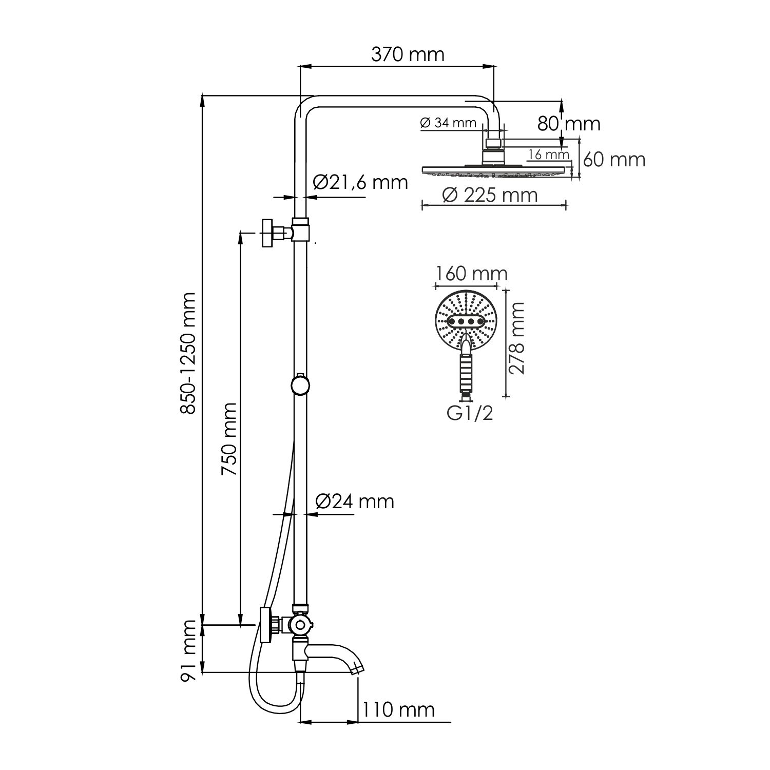 Душевая стойка WasserKRAFT A188.067.059.WM Thermo, с верхним душем, термостатическим смесителем, цвет белый - фото 1