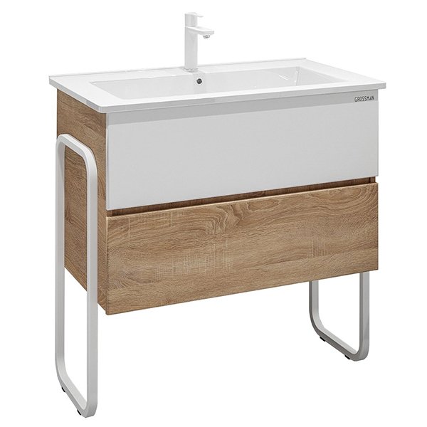 Мебель для ванной Grossman Солис 85, цвет белый / дуб сонома - фото 1