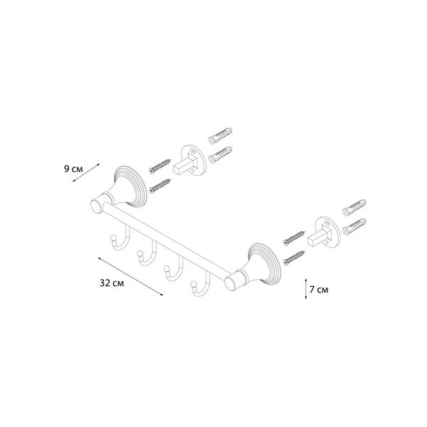 Крючок Fixsen Luksor FX-71605-4B, планка на 4 крючка, 32 см - фото 1