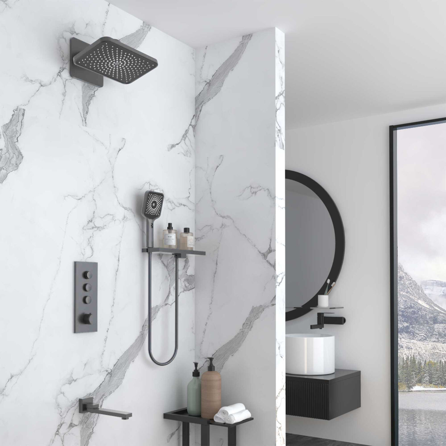 Душевой комплект Vincea VSFW-433TI4RGM, встраиваемый, цвет вороненая сталь - фото 1