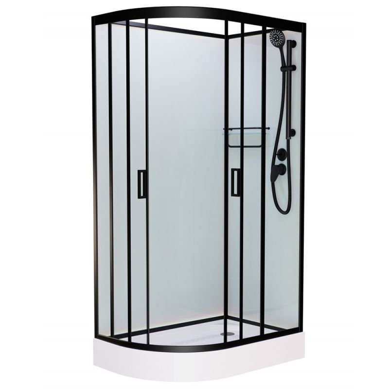 Душевая кабина Frank F418 R М Black 100x80, правая, с полотенцедержателем, стекло матовое, профиль черный, без крыши - фото 1