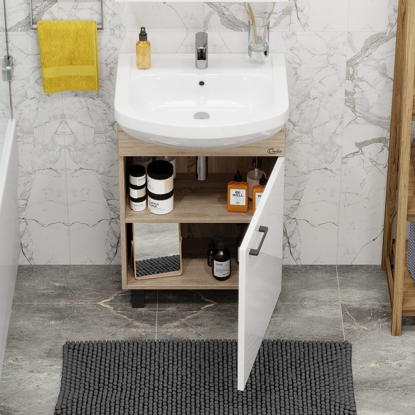 Мебель для ванной Оника Эко 52 Black, напольная, цвет белый / дуб сонома