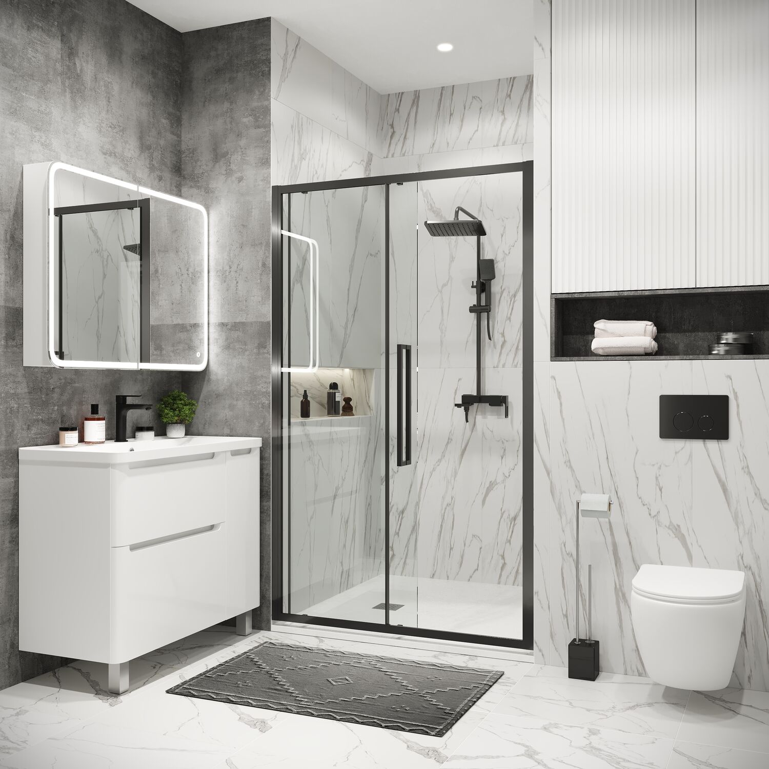 Душевая дверь Grossman Cosmo 100.K33.02.140.42.00 140х195, стекло прозрачное, профиль графит сатин - фото 1