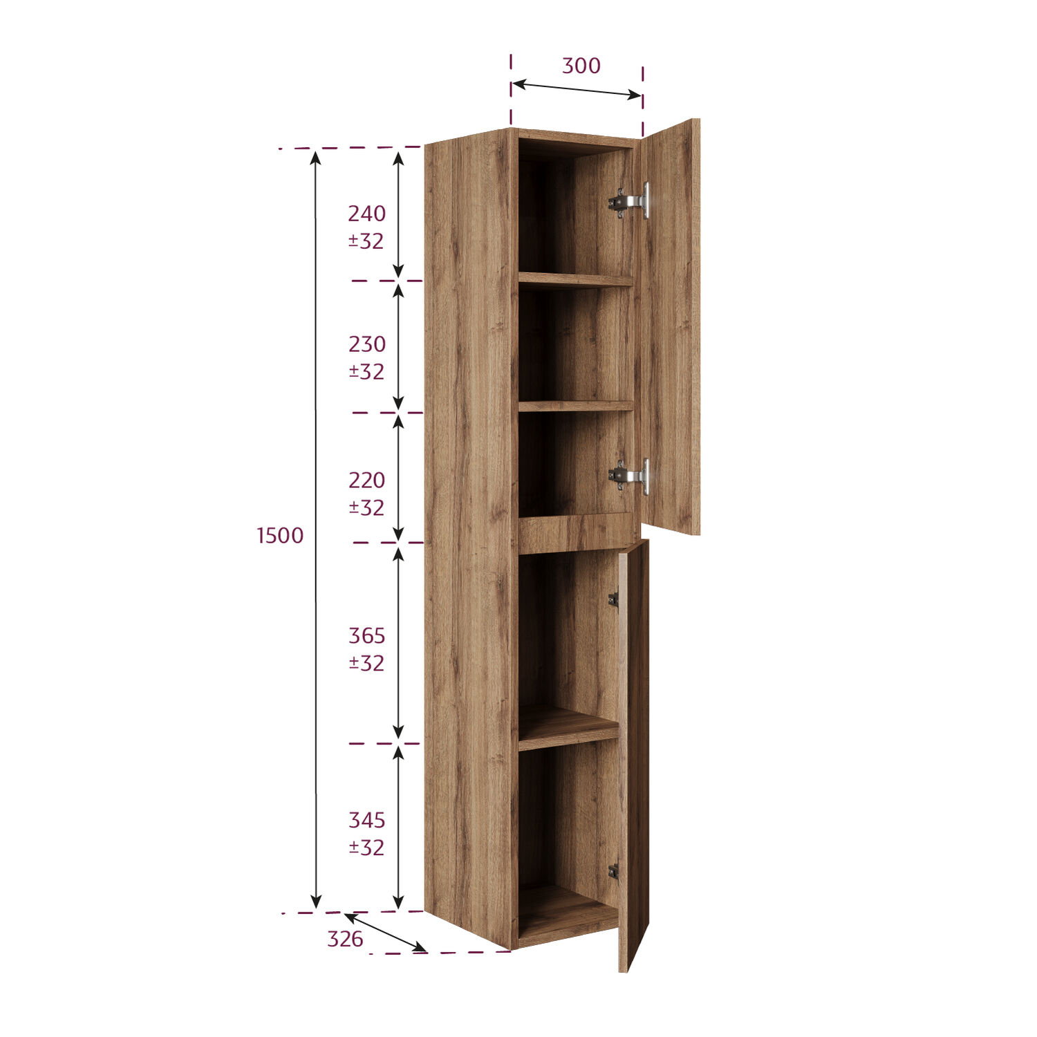 Шкаф-пенал Оника Дарон 30 подвесной, цвет дуб крафт золотой