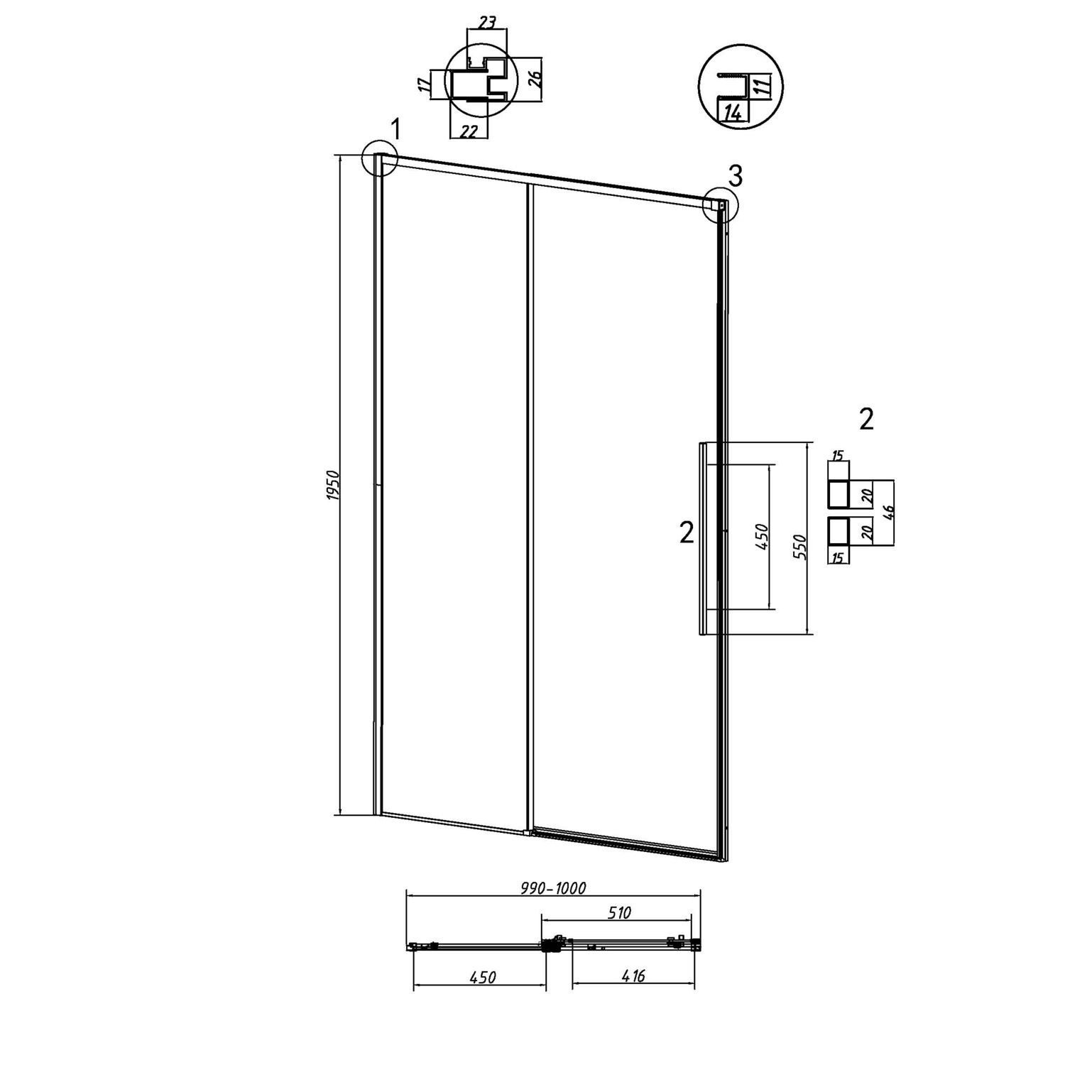 Душевая дверь Grossman Galaxy 100х195, стекло шиншилла, профиль черный матовый - фото 1