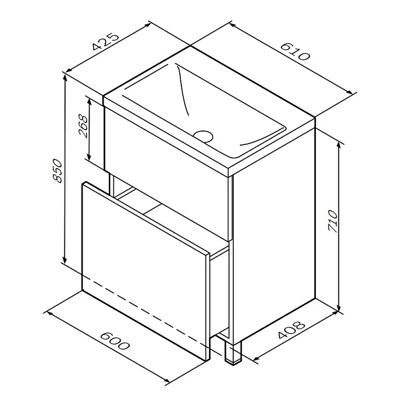 Тумба под раковину AM.PM Gem 60 напольная, 2 ящика, цвет графит матовый