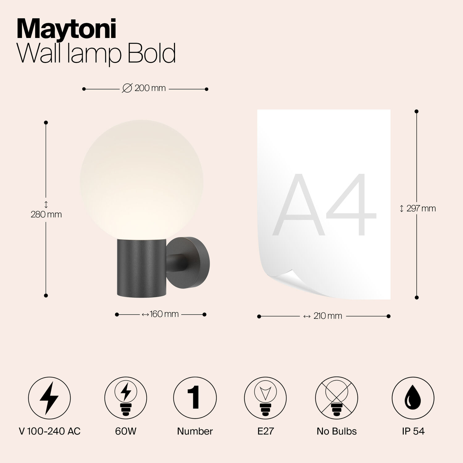 Уличный настенный светильник Maytoni Bold O598WL-01B, арматура черная    - фото 1