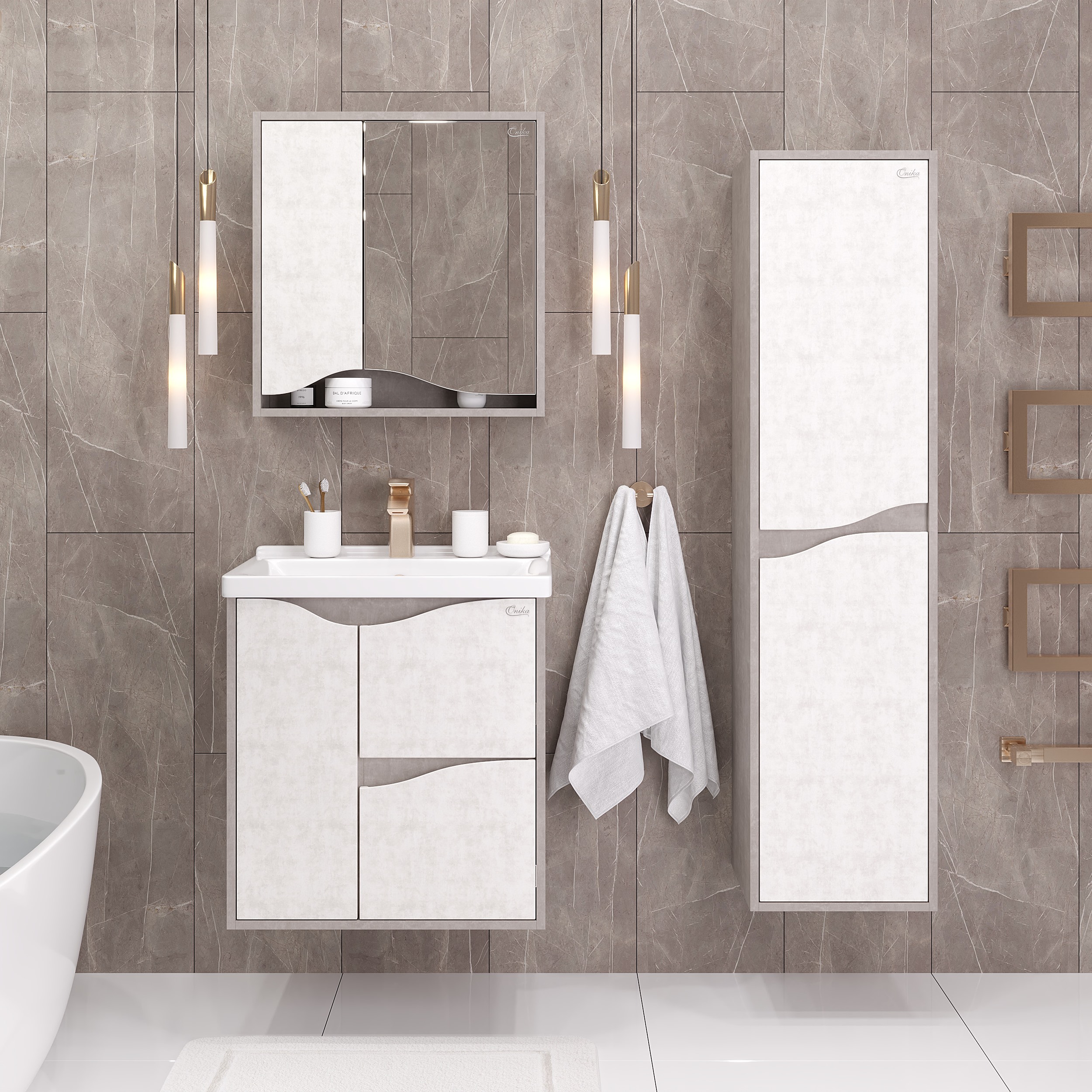 Шкаф-зеркало Оника Брендон 60, цвет бетон крем / камень светлый - фото 1