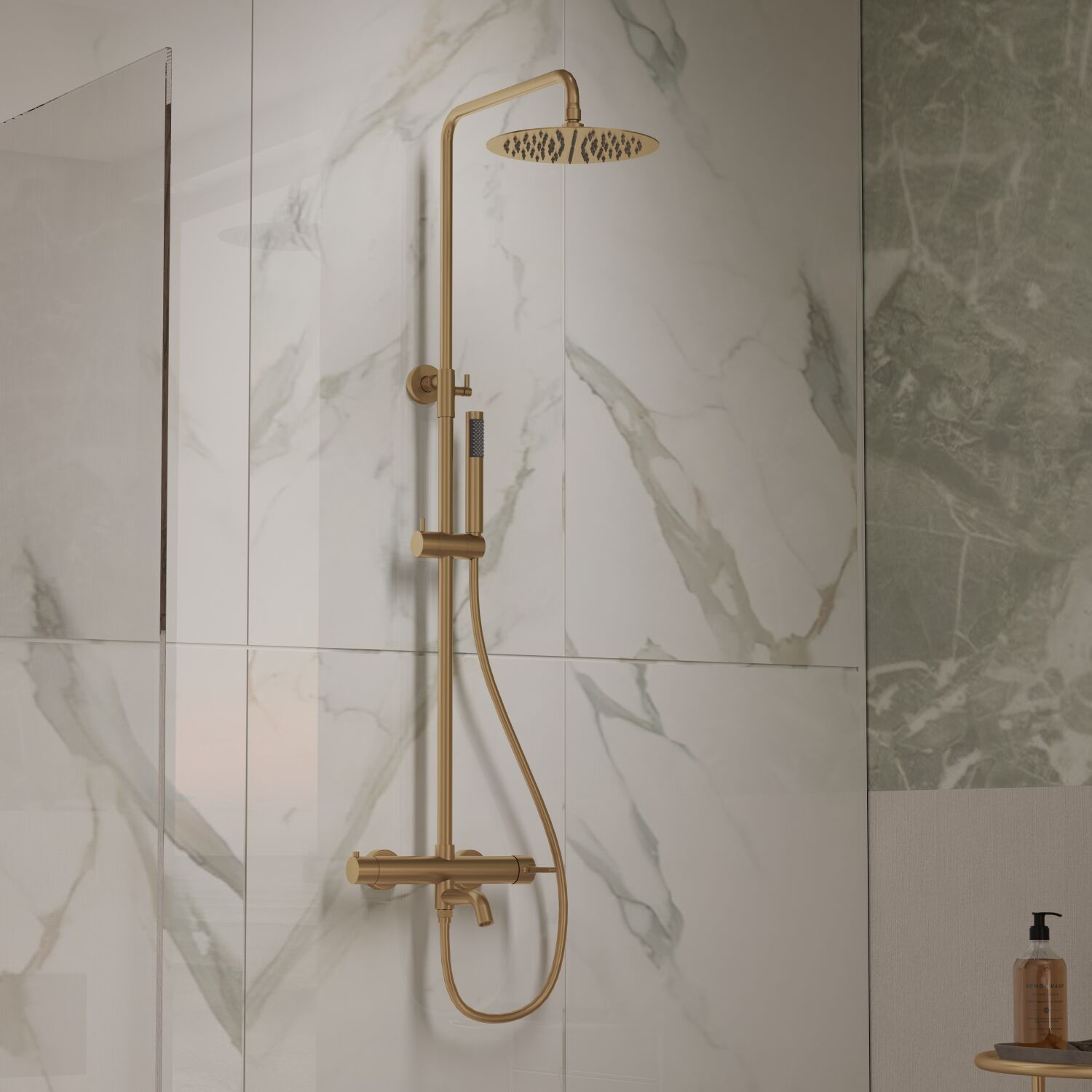 Душевая стойка Vincea Villa VSFS-1VL1BG, с верхним душем, смесителем, цвет брашированное золото - фото 1