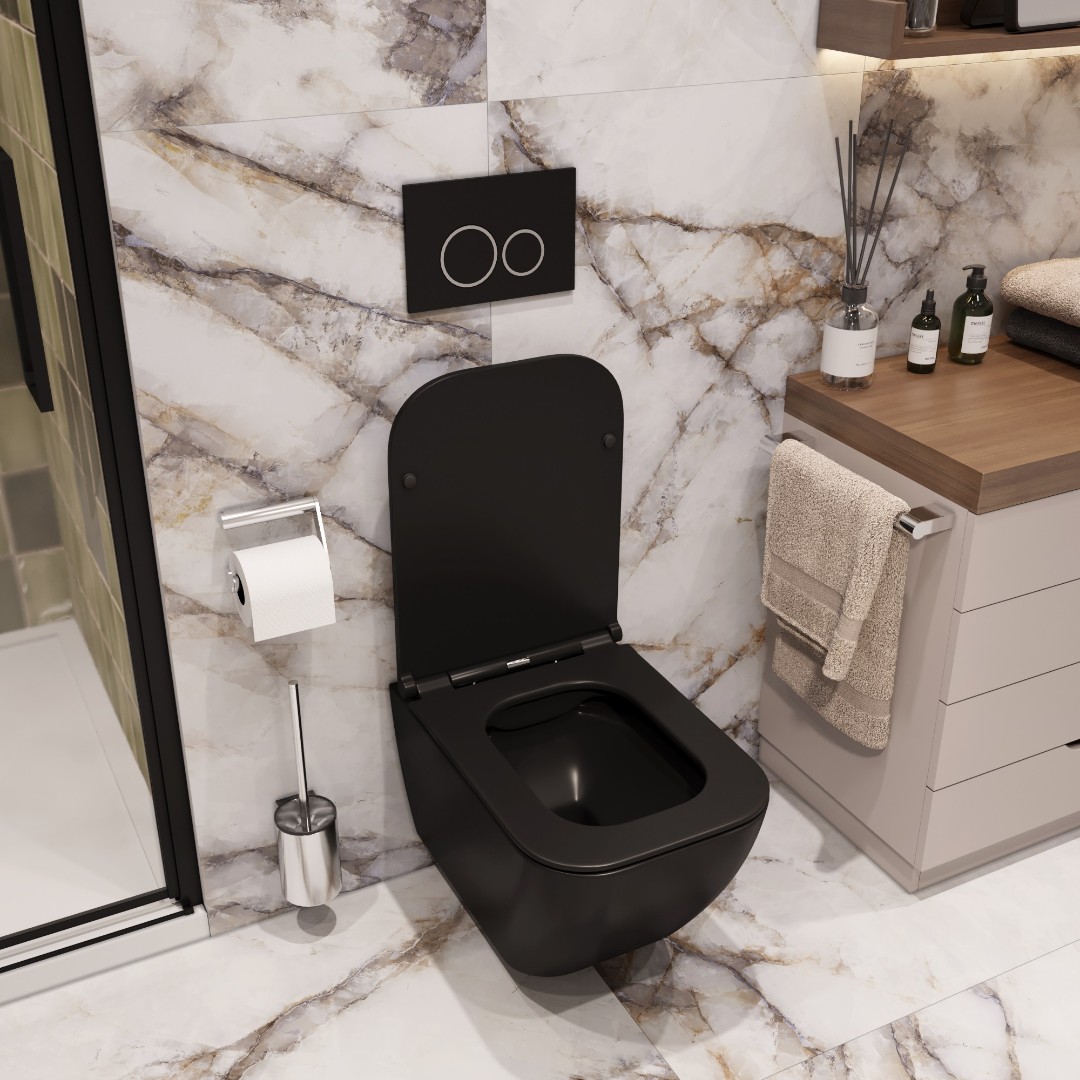 Унитаз CeruttiSPA Mimi Aria MB CT8920 подвесной, безободковый, с сиденьем микролифт, цвет черный матовый - фото 1