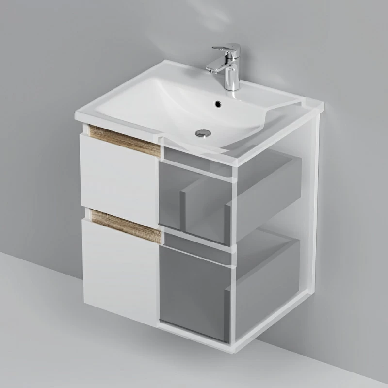 Тумба под раковину AM.PM X-Joy 55 подвесная, цвет белый глянец/дерево - фото 1