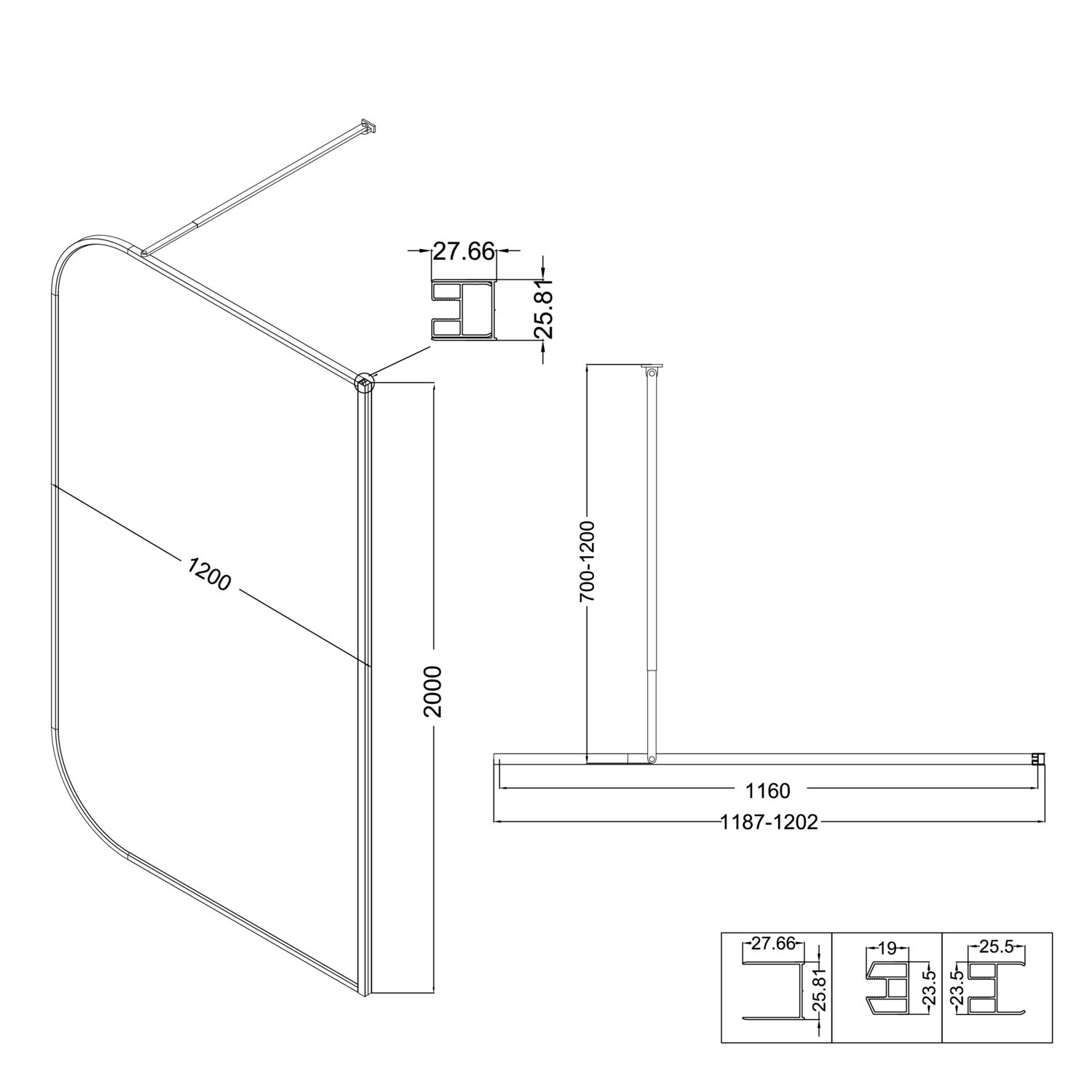 Душевая перегородка Niagara Nova NG-689-12T Black 120x200, стекло тонированное, профиль черный матовый