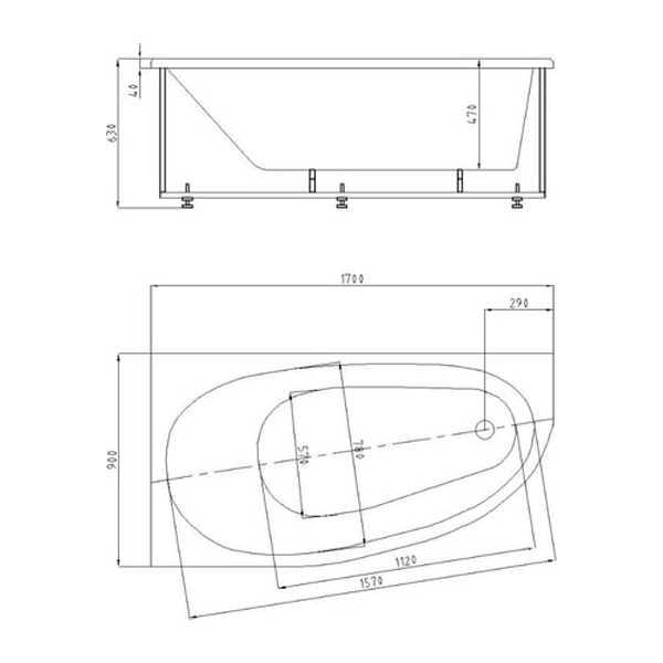 Акриловая ванна Акватек Дива 170x90, левая, цвет белый