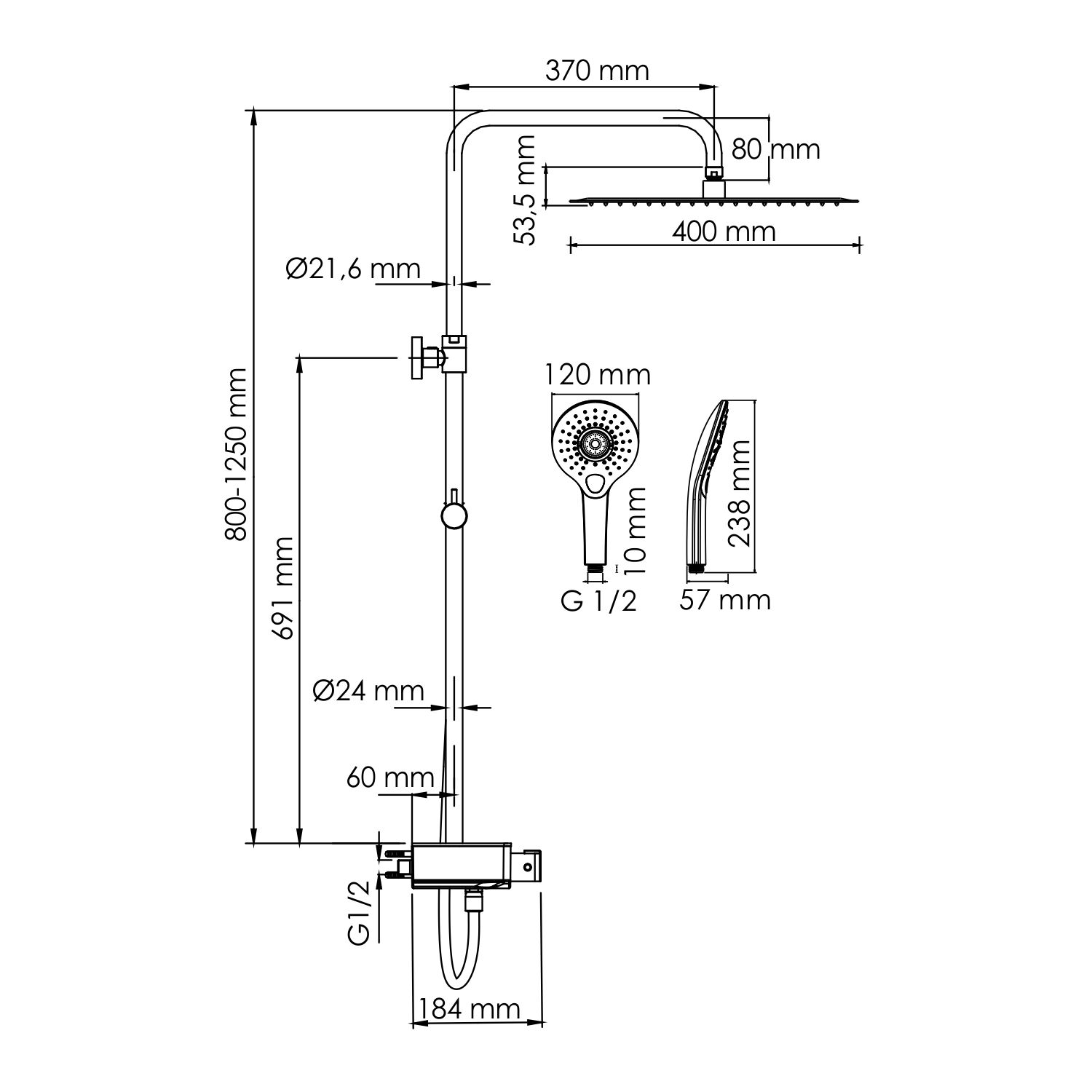 Душевая стойка WasserKRAFT A113.119.101.CH Thermo, с верхним душем, термостатическим смесителем, цвет хром - фото 1