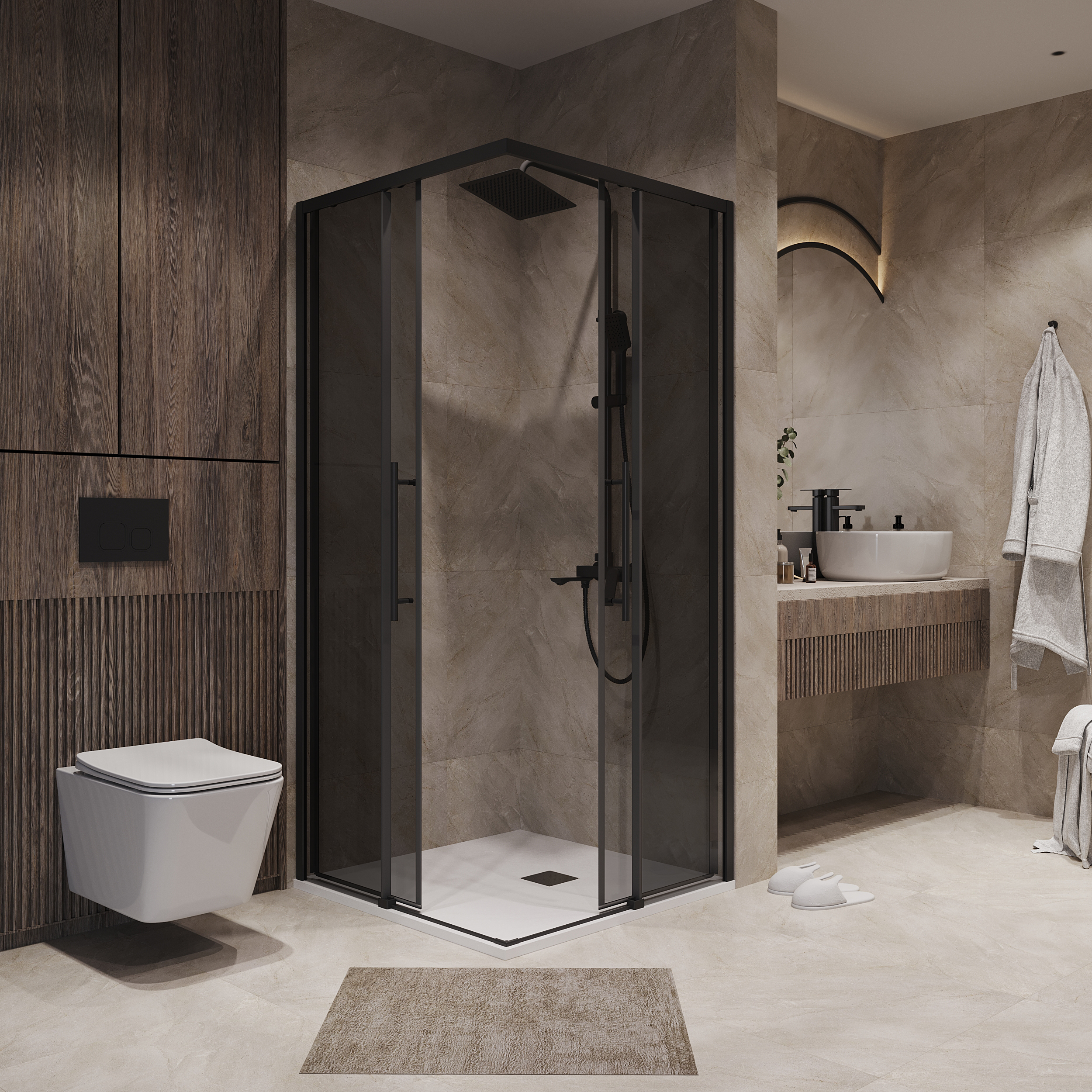Душевой уголок Niagara Nova NG-2830-34 Black 100x100, стекло тонированное, профиль черный матовый - фото 1