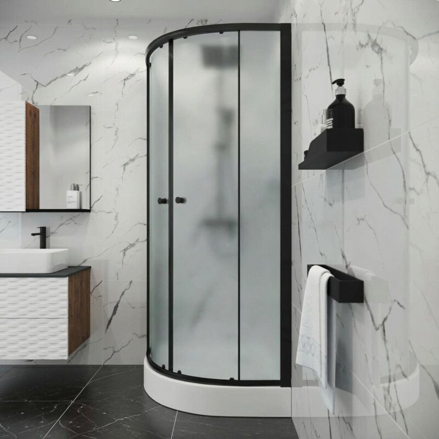 Душевой уголок Niagara Eco NG-003-14MT 80х80, стекло матовое, профиль черный - фото 1