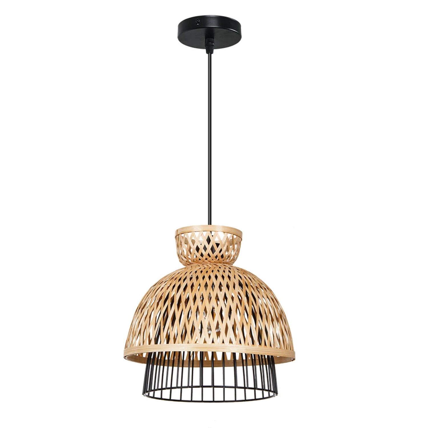 Подвесной светильник Arte Lamp Woodstock A7070SP-1BK, арматура черный, плафон металл / дерево бежевый