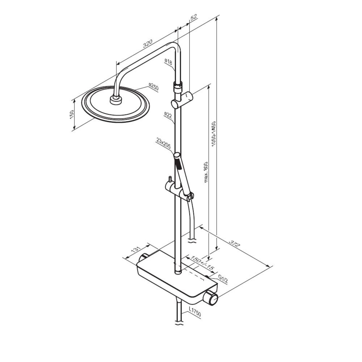 Душевая стойка Damixa Scandinavian Pure 936780000, с верхним душем, смесителем, полкой, цвет хром - фото 1