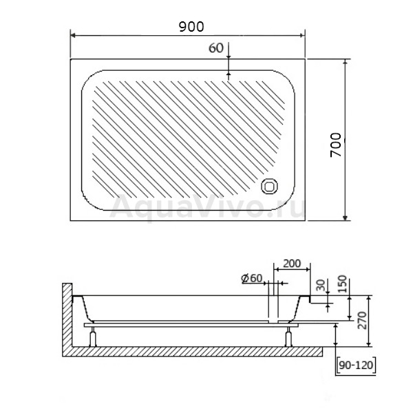 Поддон для душа RGW Acryl B/CL-S 90x70, акриловый, цвет белый - фото 1