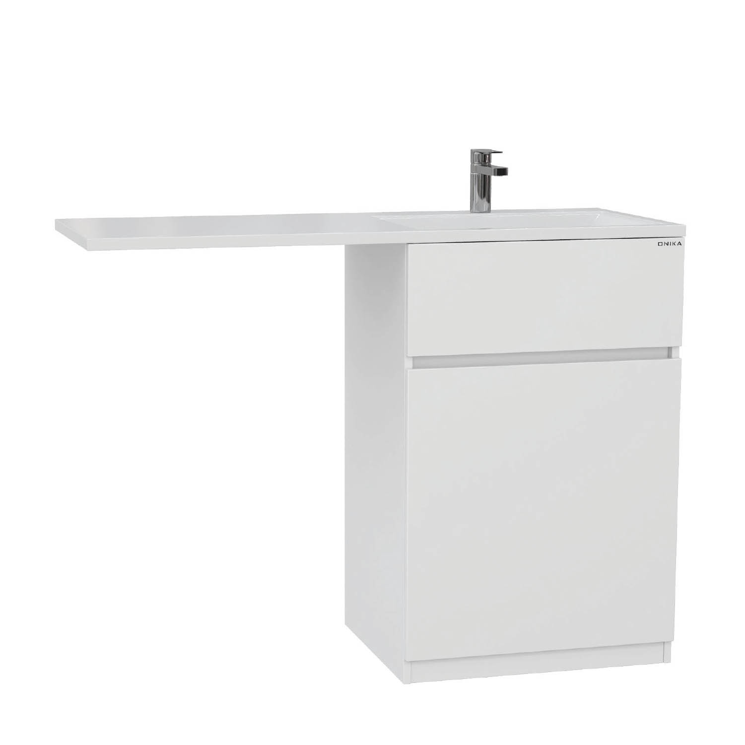 Мебель для ванной Оника Сорго 120, с тумбой 58 см, с бельевой корзиной, цвет белый