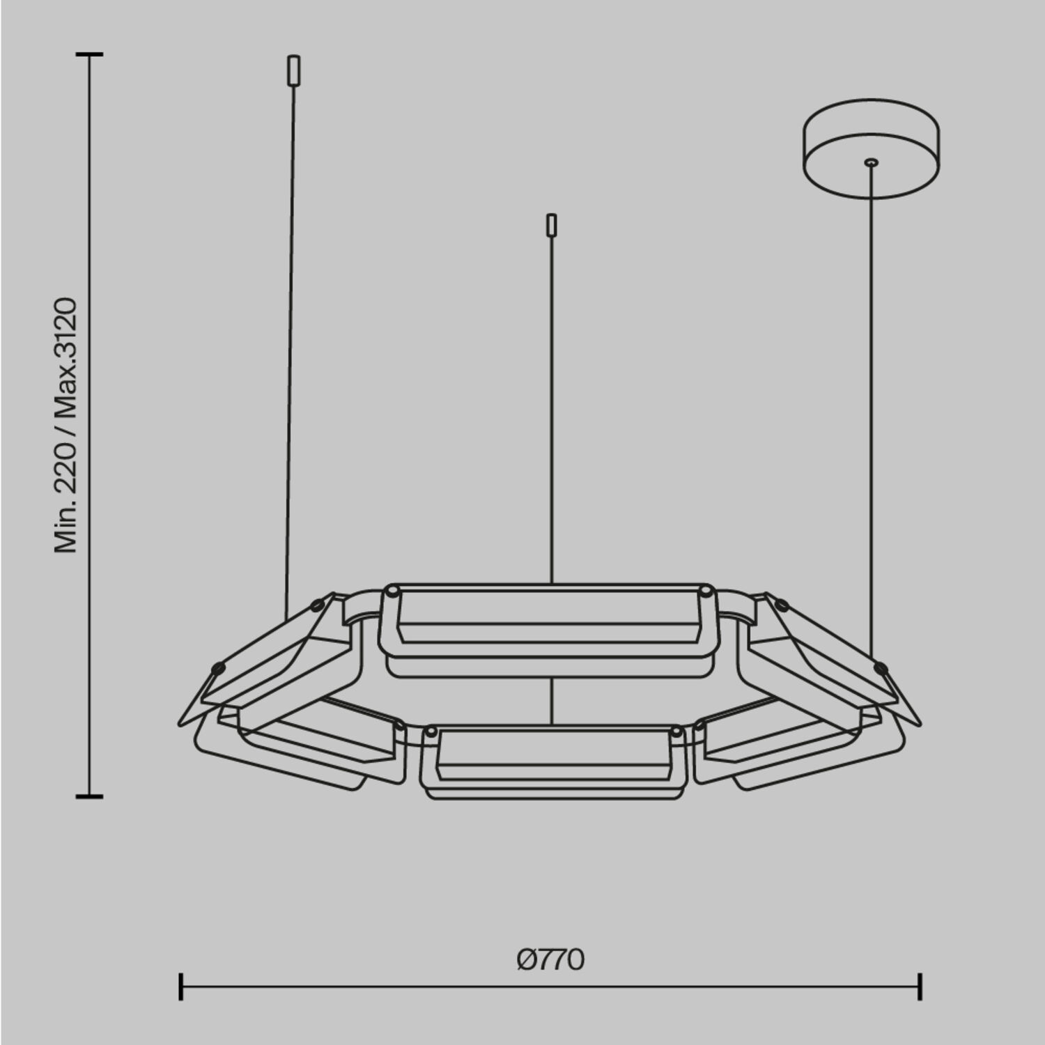 Подвесной светильник Maytoni Flat MOD296PL-L40BS3K, арматура черная / латунь, плафон стекло серое - фото 1