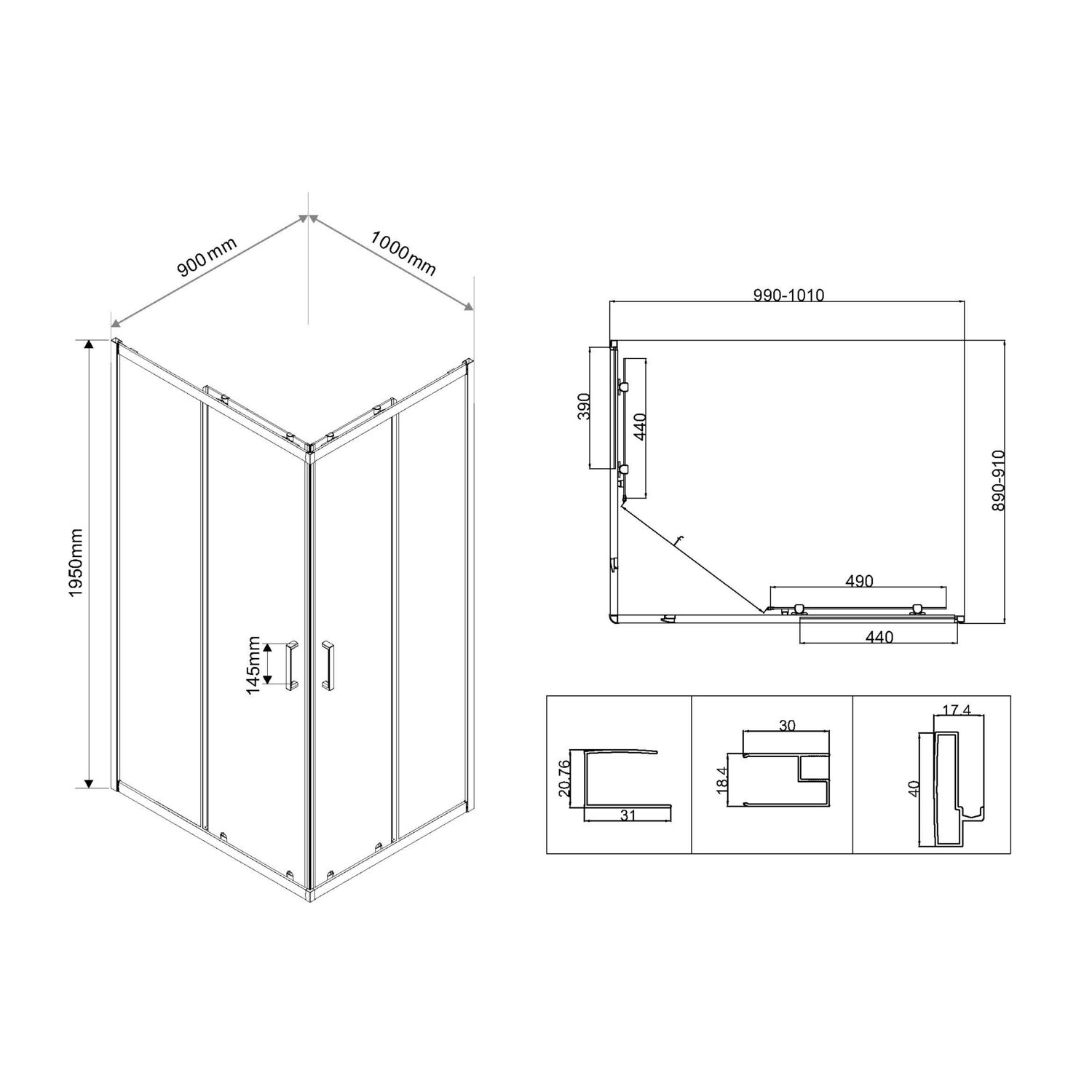 Душевой уголок Vincea City VSS-5CT 100x90, стекло прозрачное, профиль вороненая сталь - фото 1