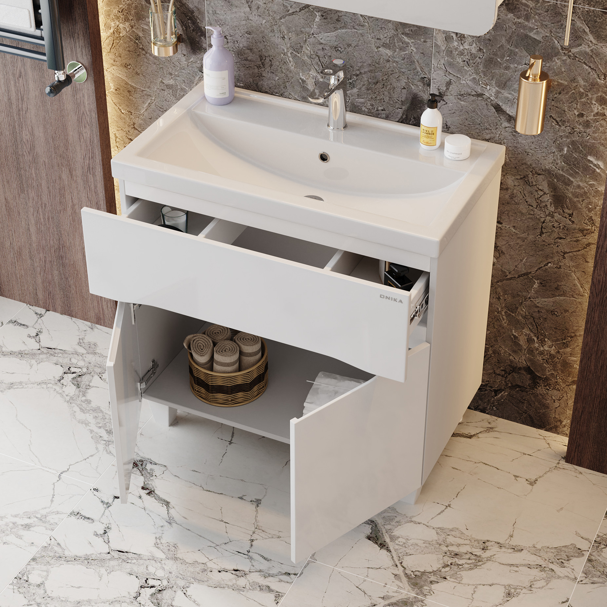 Мебель для ванной Оника Стрим 80, напольная, цвет белый - фото 1