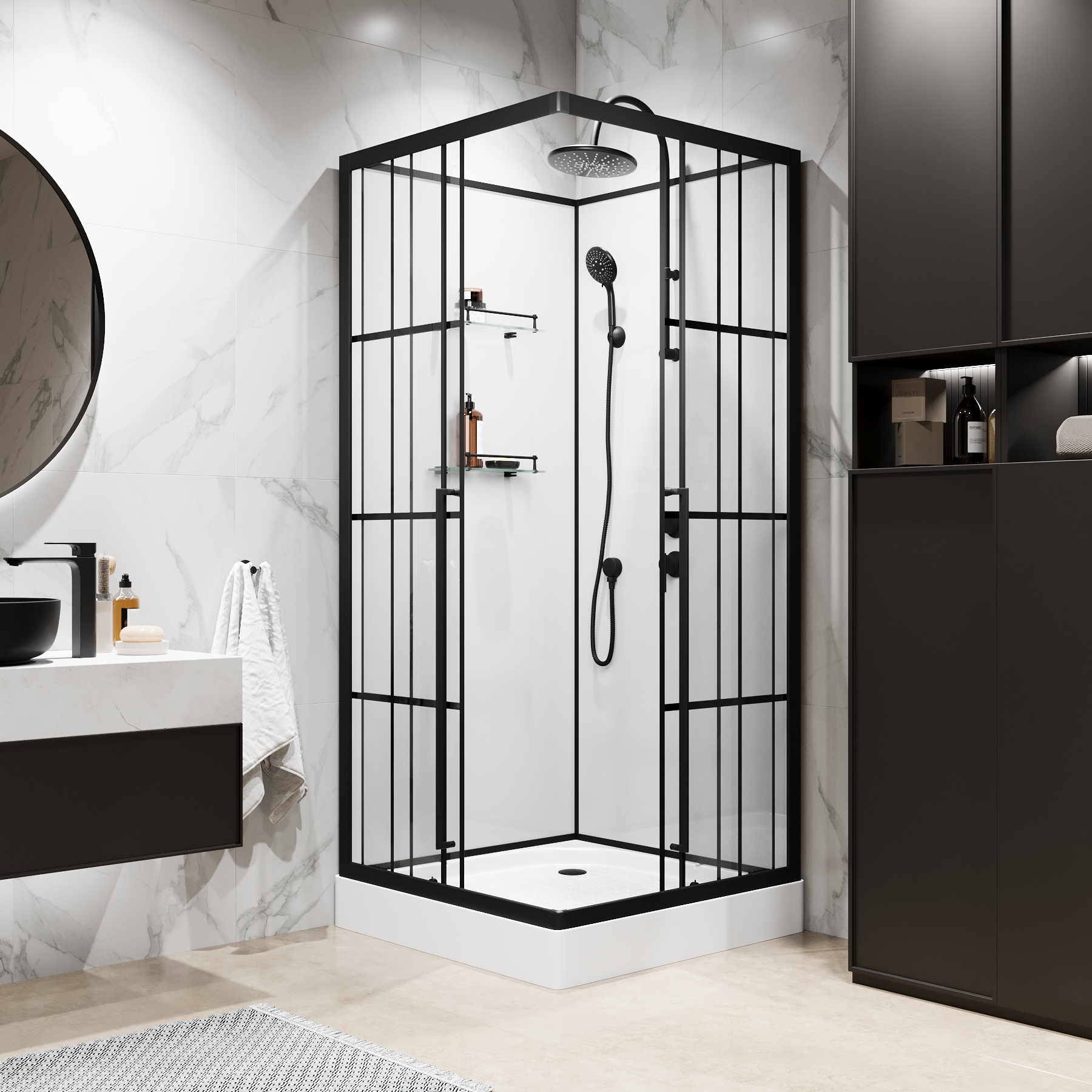 Душевая кабина Niagara Standart ST90/15QR/KL/BKT 90х90, правая, стекло прозрачное с рисунком, профиль черный матовый - фото 1