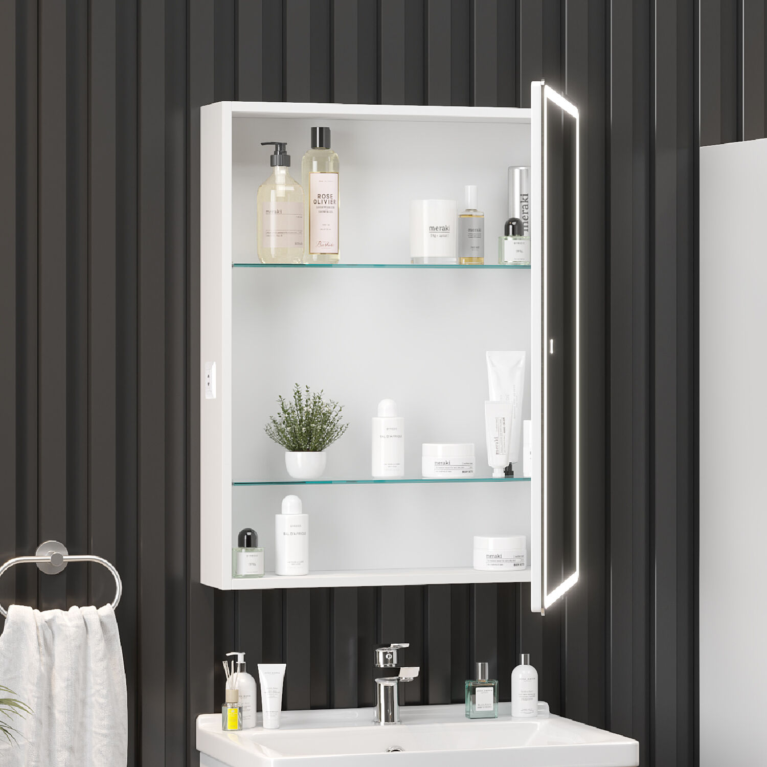 Шкаф-зеркало Оника Орби 60, с подсветкой и диммером, цвет белый - фото 1