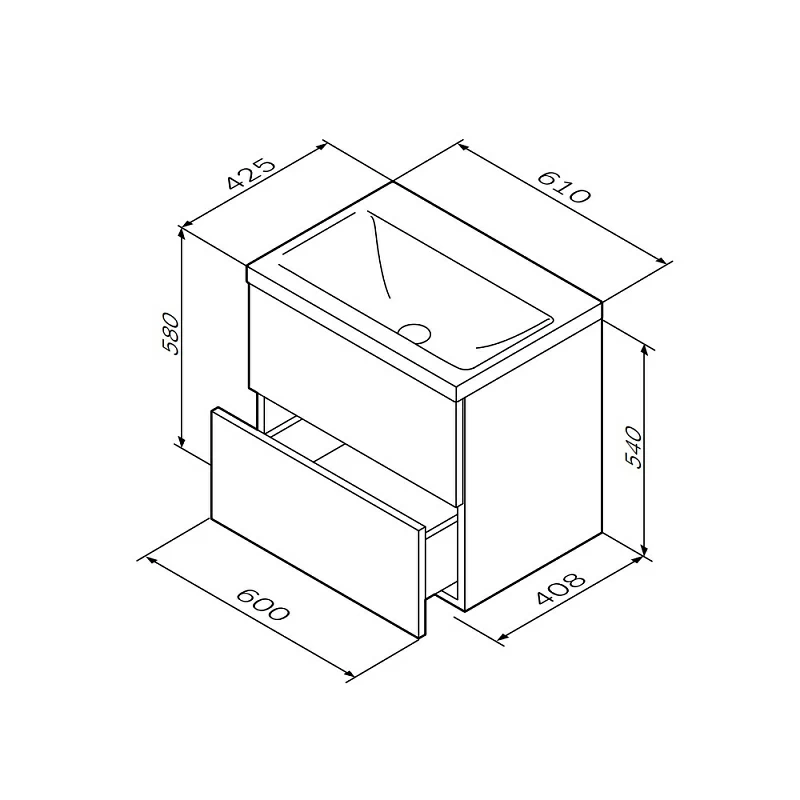 Тумба под раковину AM.PM Gem 60 подвесная, цвет черный матовый